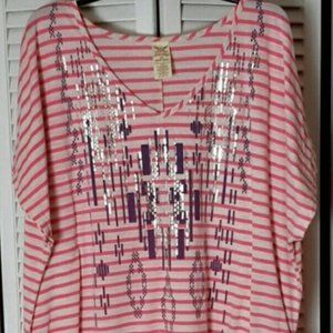Plus Size 2X Faded Glory Pink Striped Tunic Tee